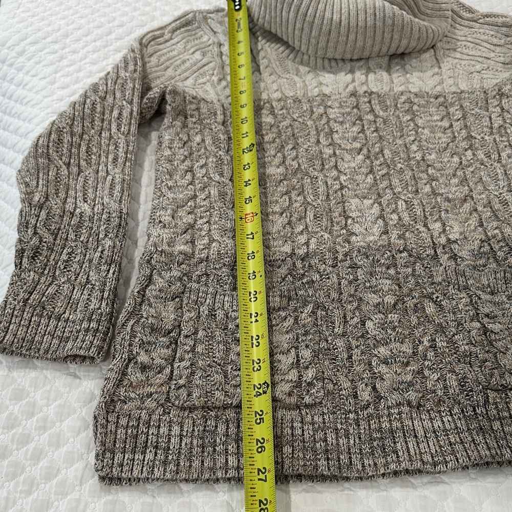 JEANNE PIERRE 100% Cotton Tan Beige Brown Cable Knit Cowl Neck Sweater Size L - Picture 5 of 12